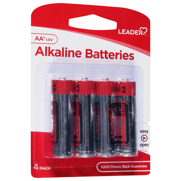Image for Leader Batteries, Alkaline, AA, 1.5 Volt, 4 Pack, 4ea from ADZEMA PHARMACY