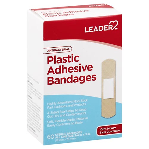Image for Leader Adhesive Bandages, Antibacterial, Plastic, All One Size,60ea from ADZEMA PHARMACY