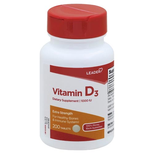 Image for Leader Vitamin D3, Extra Strength, 1000 IU, Tablets,200ea from ADZEMA PHARMACY