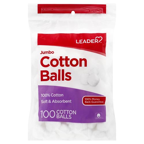 Image for Leader Cotton Balls, Soft & Absorbent, Jumbo,100ea from ADZEMA PHARMACY