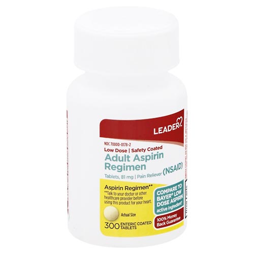 Image for Leader Aspirin Regimen, 81 mg, Enteric Coated Tablets, Adult,300ea from ADZEMA PHARMACY