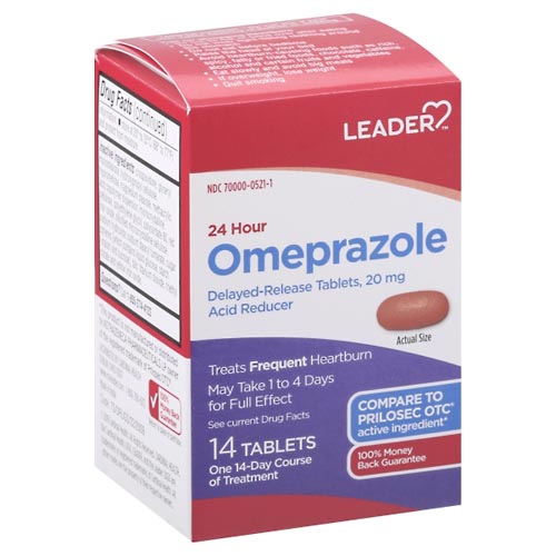 Image for Leader Omeprazole, 24 Hour, 20 mg, Delayed-Release Tablets,14ea from ADZEMA PHARMACY