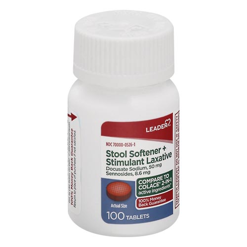 Image for Leader Stool Softener + Stimulant Laxative, Tablets,100ea from ADZEMA PHARMACY