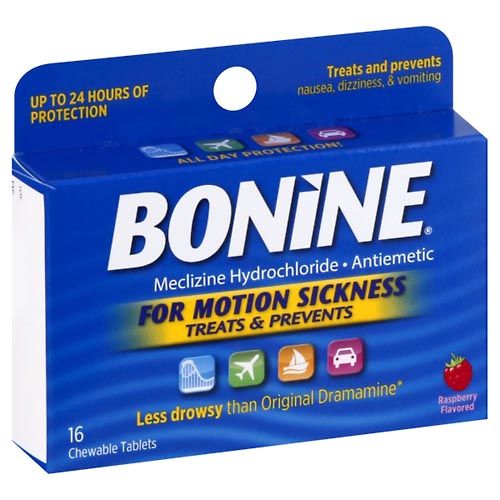 Image for Bonine Meclizine Hydrochloride, Chewable Tablets, Raspberry Flavored,16ea from ADZEMA PHARMACY