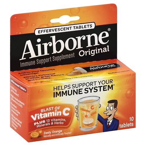 Image for Airborne Immune Support Supplement, Original, Effervescent Tablets, Zesty Orange,10ea from ADZEMA PHARMACY
