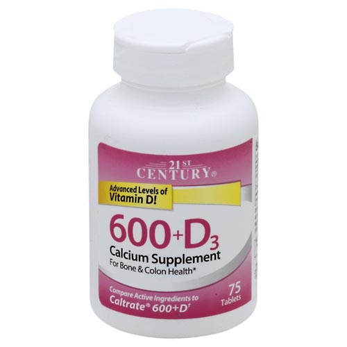Image for 21st Century Calcium 600+D3, Tablets,75ea from ADZEMA PHARMACY