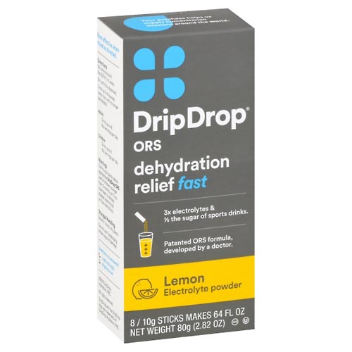 Image for Dripdrop Electrolyte Powder, Lemon, Dehydration Relief, Fast,8ea from ADZEMA PHARMACY